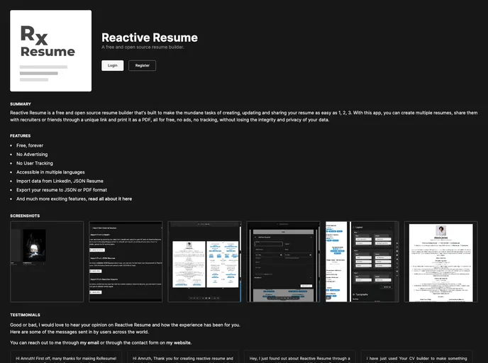 Reactive Resume screenshot