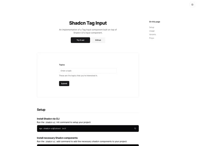Shadcn Tag Input screenshot