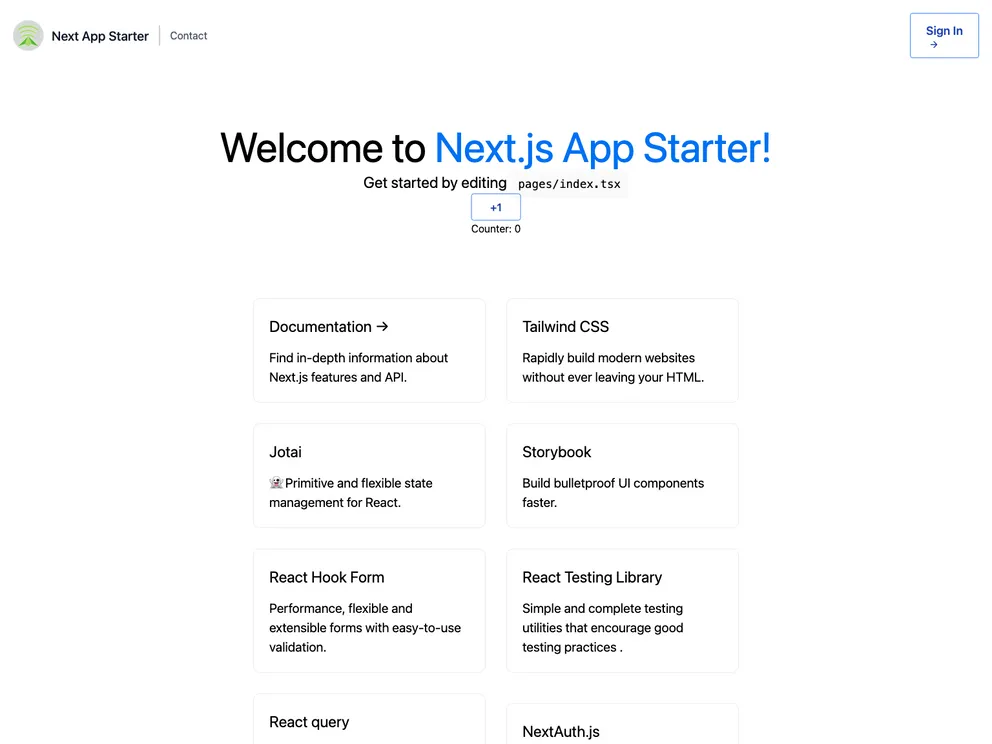 Next App Starter screenshot