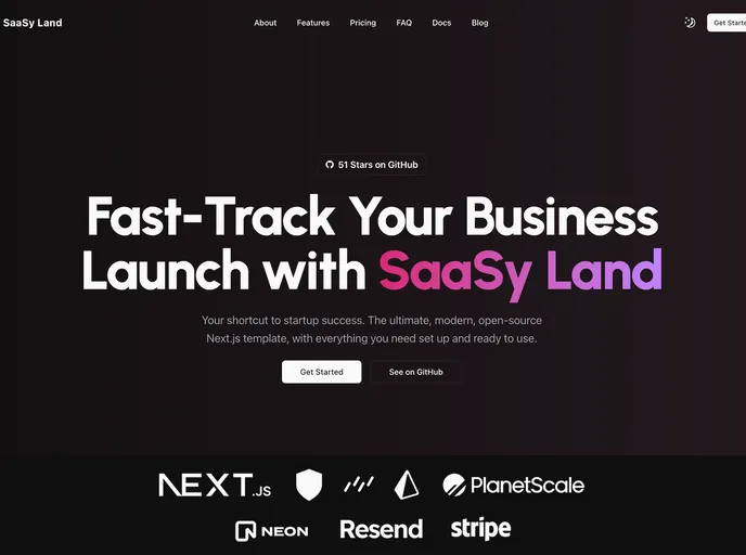 SAASY LAND Next 14 Starters With Authentication And Database Implemented screenshot