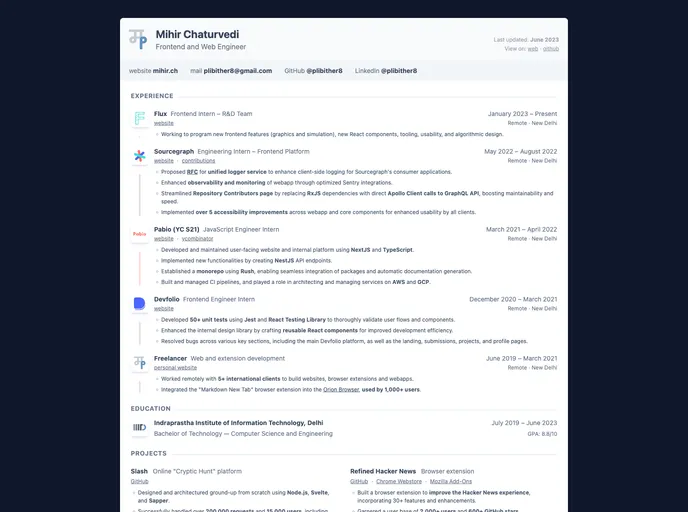 Resume screenshot