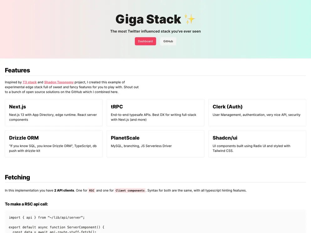 Giga Stack Next.js Starter screenshot