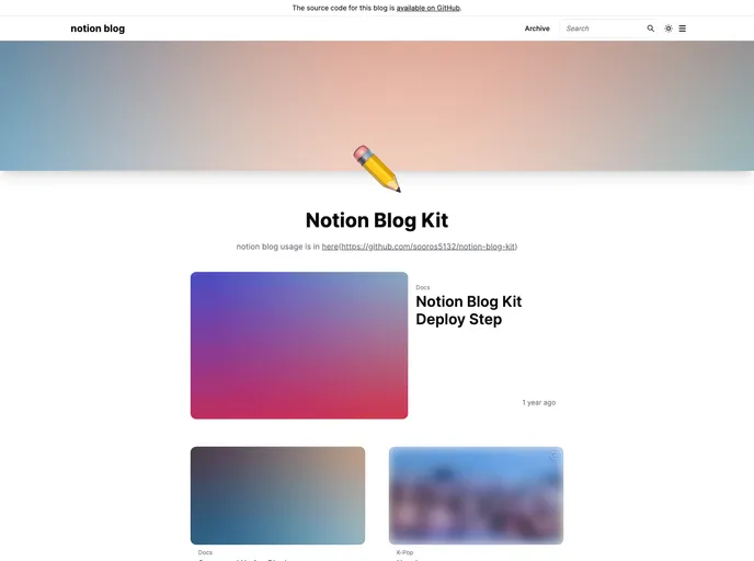 Notion Blog Kit screenshot