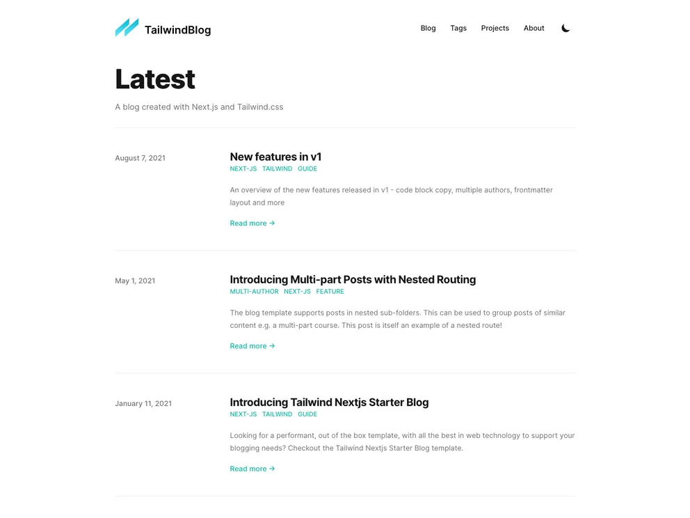 Tailwind Nextjs Starter Blog screenshot