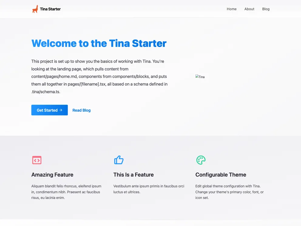 Tina Cloud Starter screenshot
